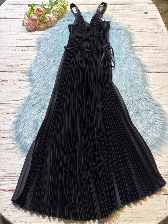 Sam Edelman Dresses & Skirts - Sam Edelman Black Satin Plisse Spaghetti Strap Midi Dress sz S